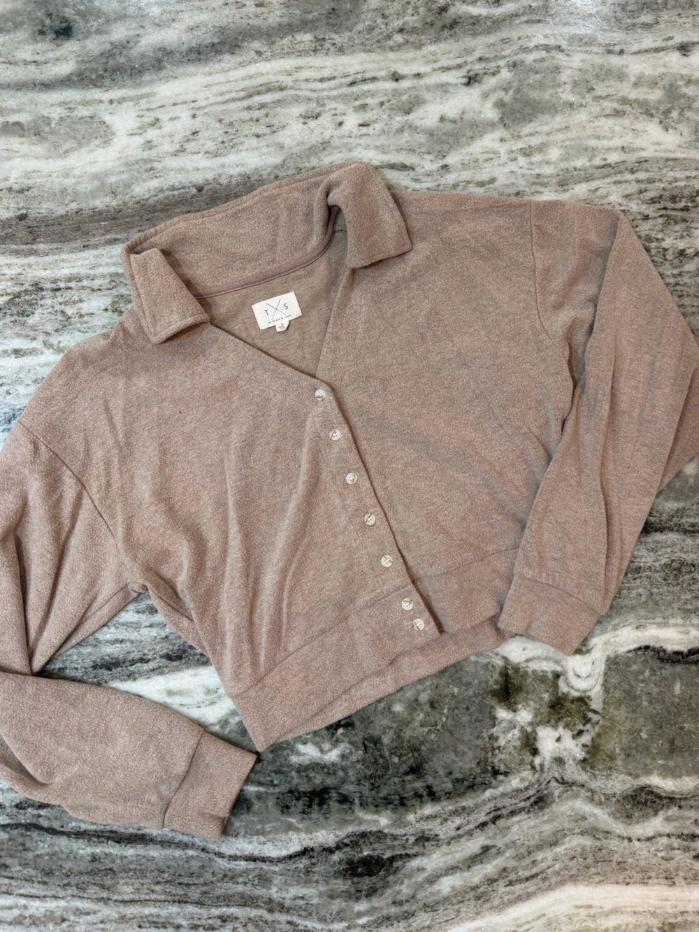 Thread & Supply Cropped Button-Front Collared Top - Taupe